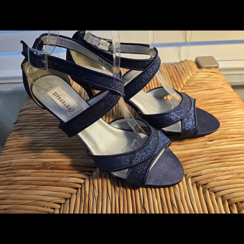 Dyeables Amber Navy Glitter Satin Strappy Dressy Sandals